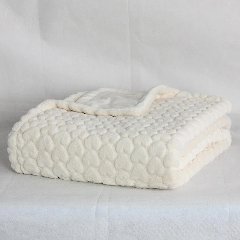 100% Polyester Heart Embossed Rabbit Fur Throw For Bed