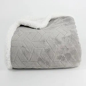 100% Polyester Plain Color Embossed Flannel With Sherpa Heavy Blanket