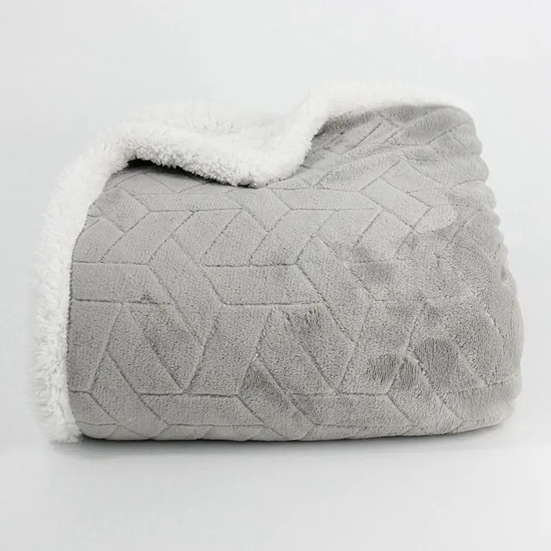 100% Polyester Plain Color Embossed Flannel With Sherpa Heavy Blanket