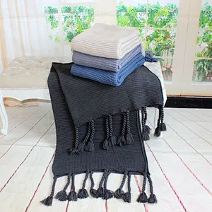 100% Acrylic Fancy Chunky Handmade Sofa Blanket Knitted Plaid