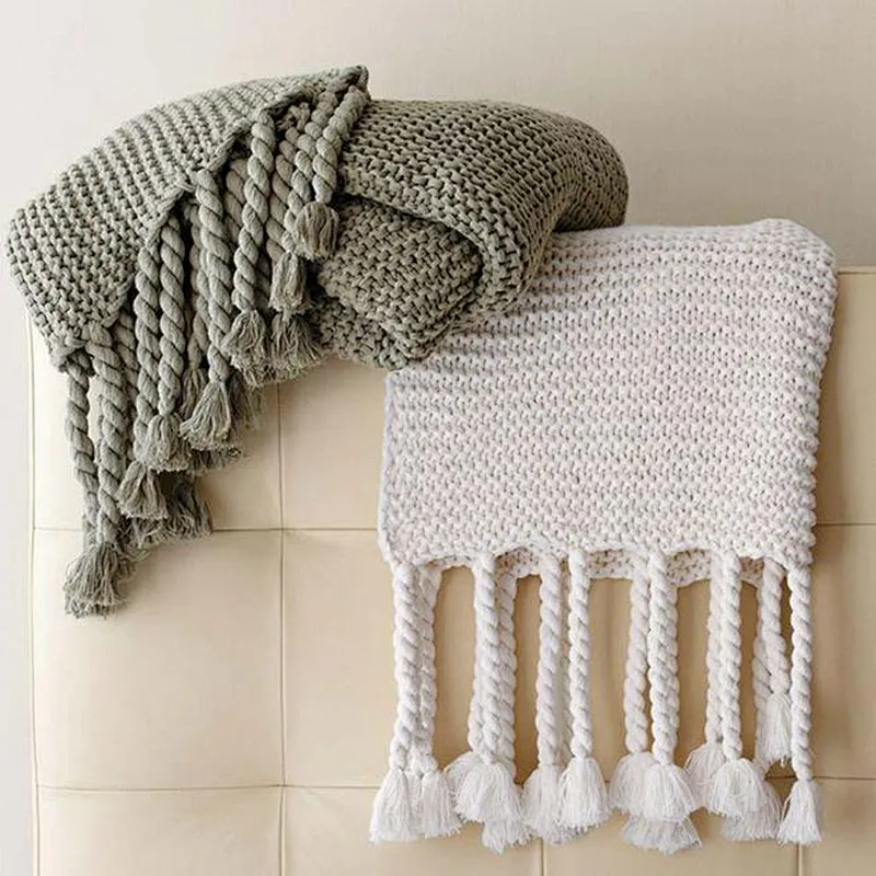 100% Acrylic Fancy Chunky Handmade Sofa Blanket Knitted Plaid