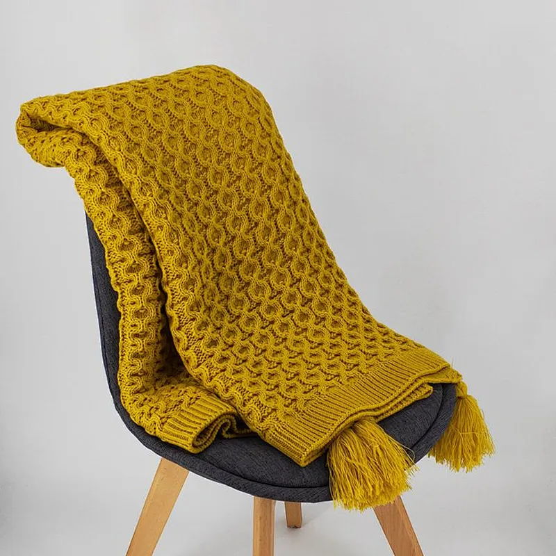 100% Acrylic Blanket Knit Throw Sofa Suitable for Adults Blanket With Fringes