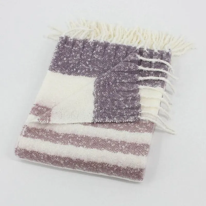 100% Acrylic Soft Purple Stripe Mohair Floor Blanket