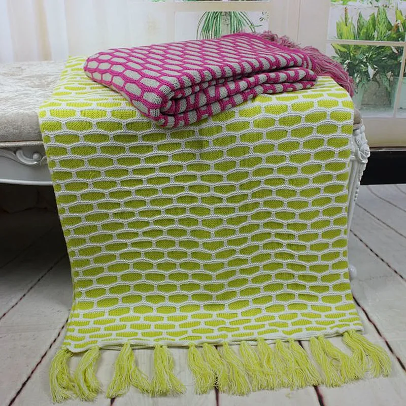 100%Acrylic Sofa Super Soft Fringe Jacquard Knitting Blanket