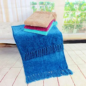 100% Polyester Plain Soft Tassel Chenille Throw Blanket