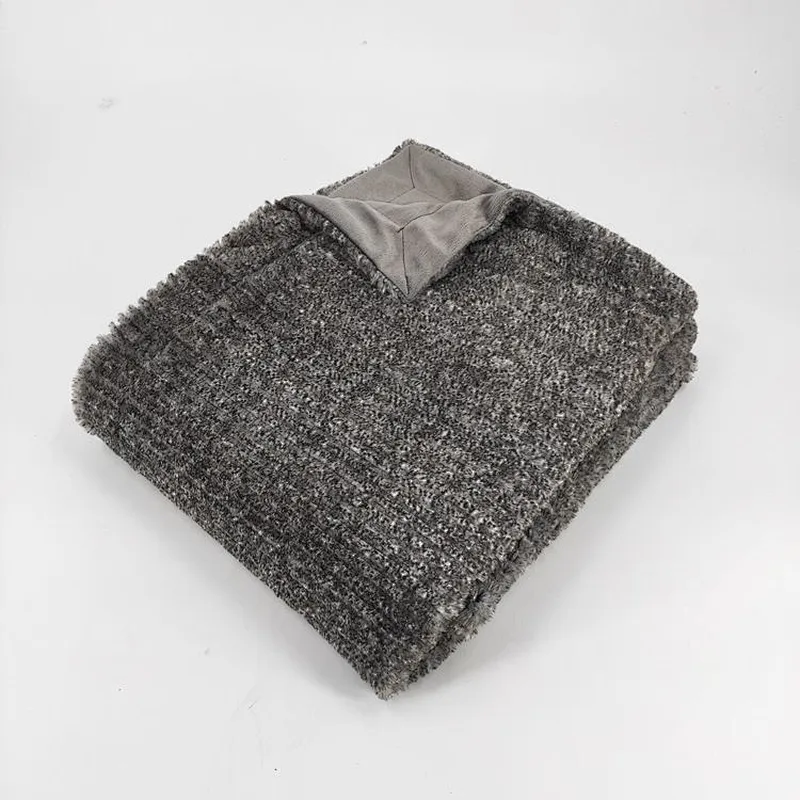 Luxury Home Decorative Sofa Bed Stripe Faux Fur Faux  Rabbit Blanket