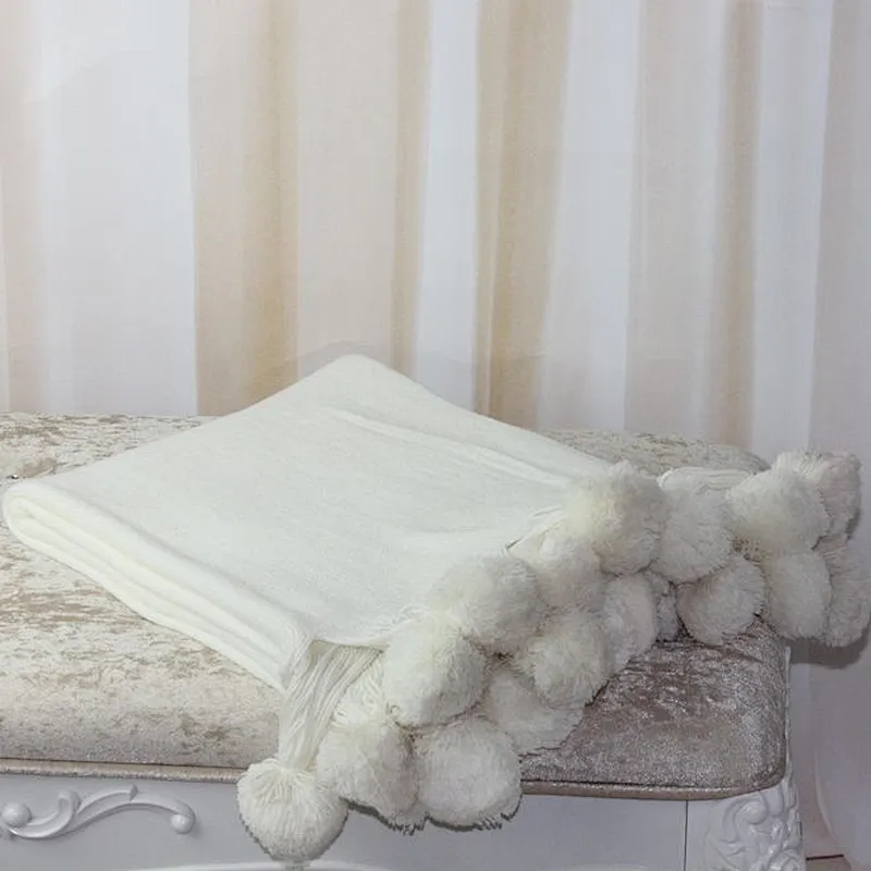 100% Acrylic Pompom Spain Home Soft Spring Blanket