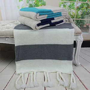 100% Acrylic Super Chunky Weighted  Hand Fringed Knitted Throw