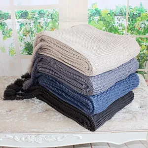 100% Acrylic Fancy Chunky Handmade Sofa Blanket Knitted Plaid