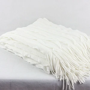 100%Acrylic China Wholesale BSCI Audi Decorative Sofa Super Soft Fringe Knitted Blanket