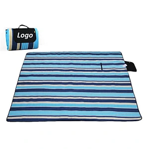 100% Polyester Strip Printed Polar Fleece Easy Carry Outdoor Waterproof Picnic Blanket