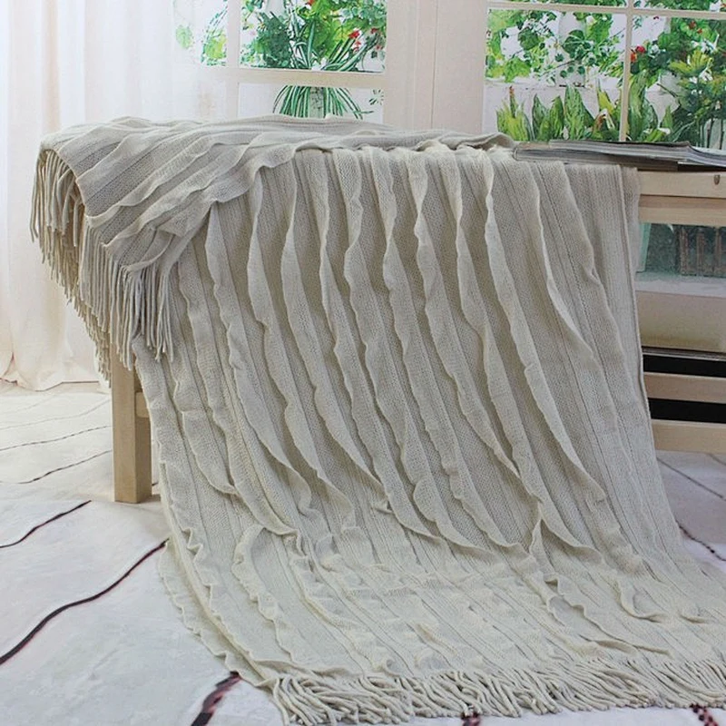 100%Acrylic China Wholesale BSCI Audi Decorative Sofa Super Soft Fringe Knitted Blanket