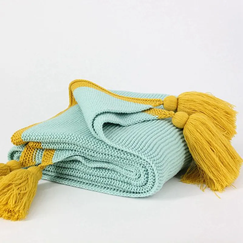 100% Acrylic Bright Spring Soft Knit Fringed Blanket