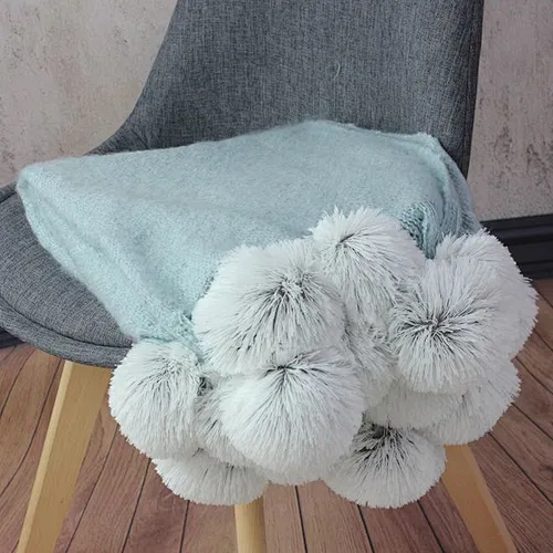 100% Acrylic Soft Faux Mohair Blanket with Pompom