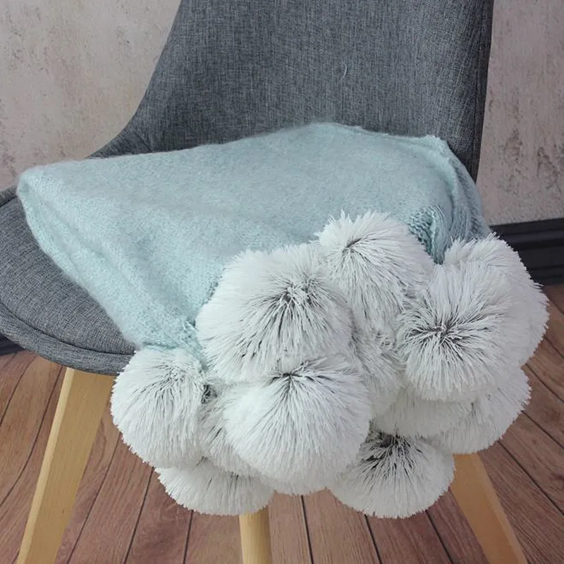 100% Acrylic Soft Faux Mohair Blanket with Pompom