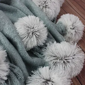 100% Acrylic Soft Faux Mohair Blanket with Pompom