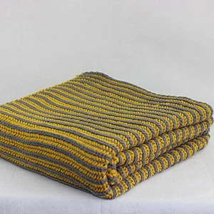 100% Acrylic Sofa Decorative Chunky Stripe  Knitted Throw