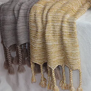 100% Acrylic  Soft Home Decoration Sofa Chunky Knit Fringed Blanket