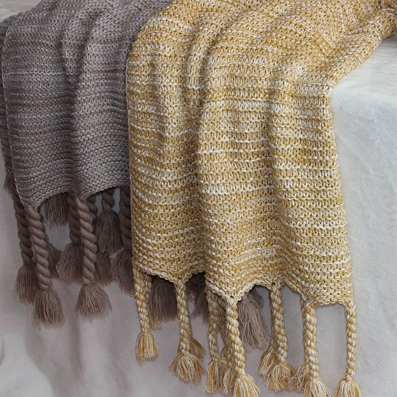 100% Acrylic  Soft Home Decoration Sofa Chunky Knit Fringed Blanket