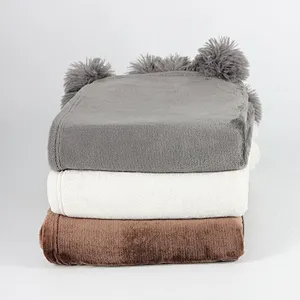 100% Polyester Super Soft Flannel Fleece Pom Pom Blanket