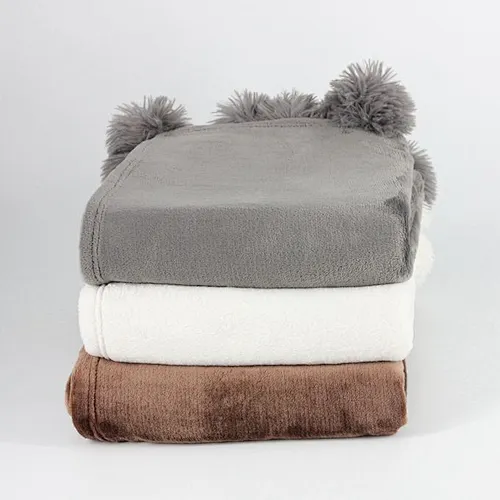 100% Polyester Super Soft Flannel Fleece Pom Pom Blanket