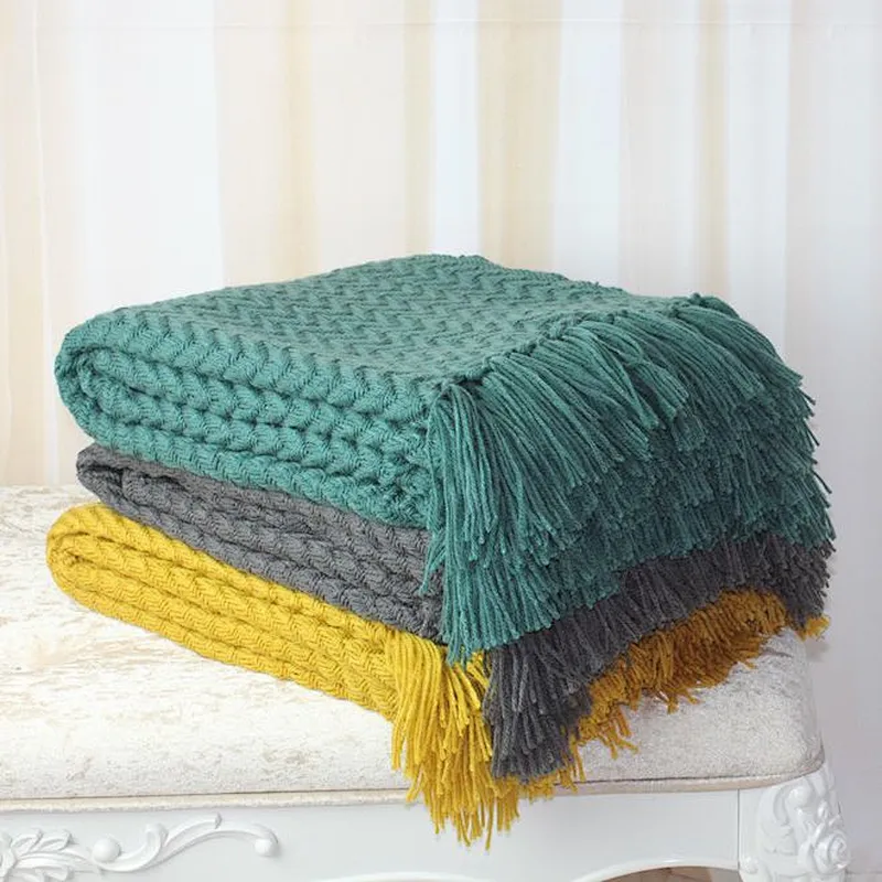100% Acrylic Knit Soft Plain Color Blanket for Promotion