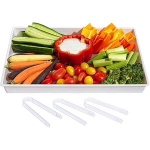 Pack of 3 Plastic Party Platters and 3 Tongs