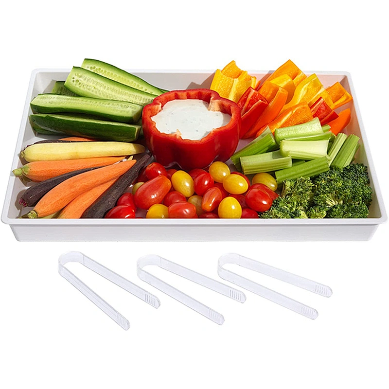 Pack of 3 Plastic Party Platters and 3 Tongs