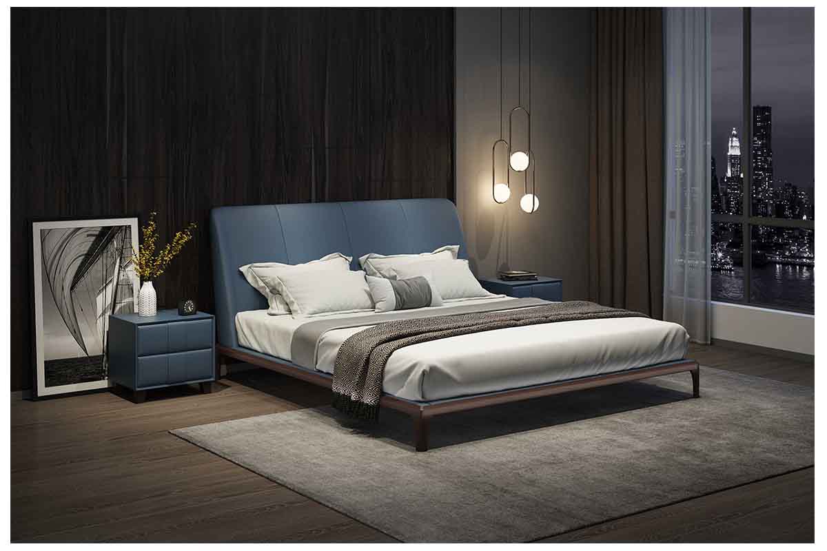 Fontana Bed HM424-1918 Modern simple main bed light luxury minimalist double bed solid wood frame bedroom furniture