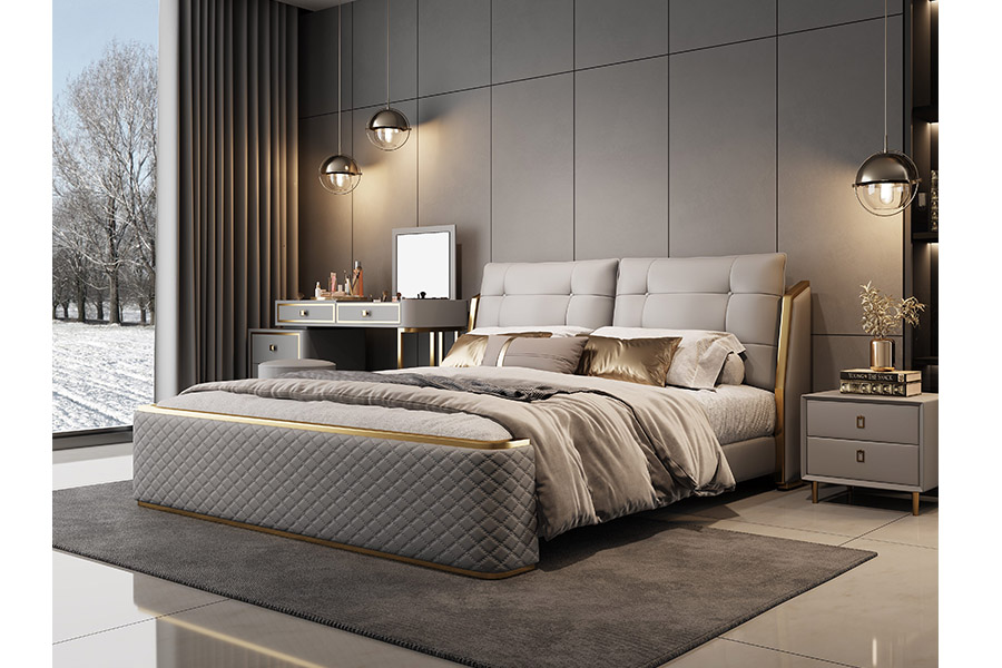 Fontana Bed HM0424-2225 2023 New light luxury high-end leather bed modern simple master bedroom small apartment two-person cloud soft package bed