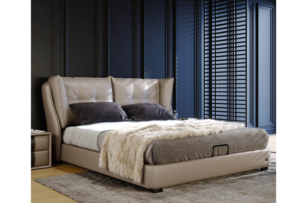 Fontana Bed HM424-050Modern simple leather bed master bedroom light luxury ins cream style multi-functional soft bag bed