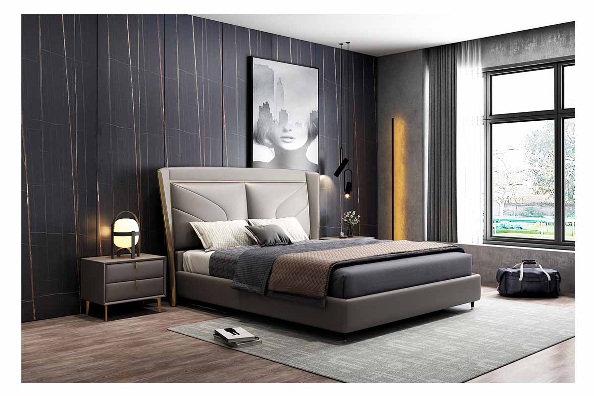 Fontana Bed HM424-2005B Simple master bedroom furniture modern home hotel upholstered double bed