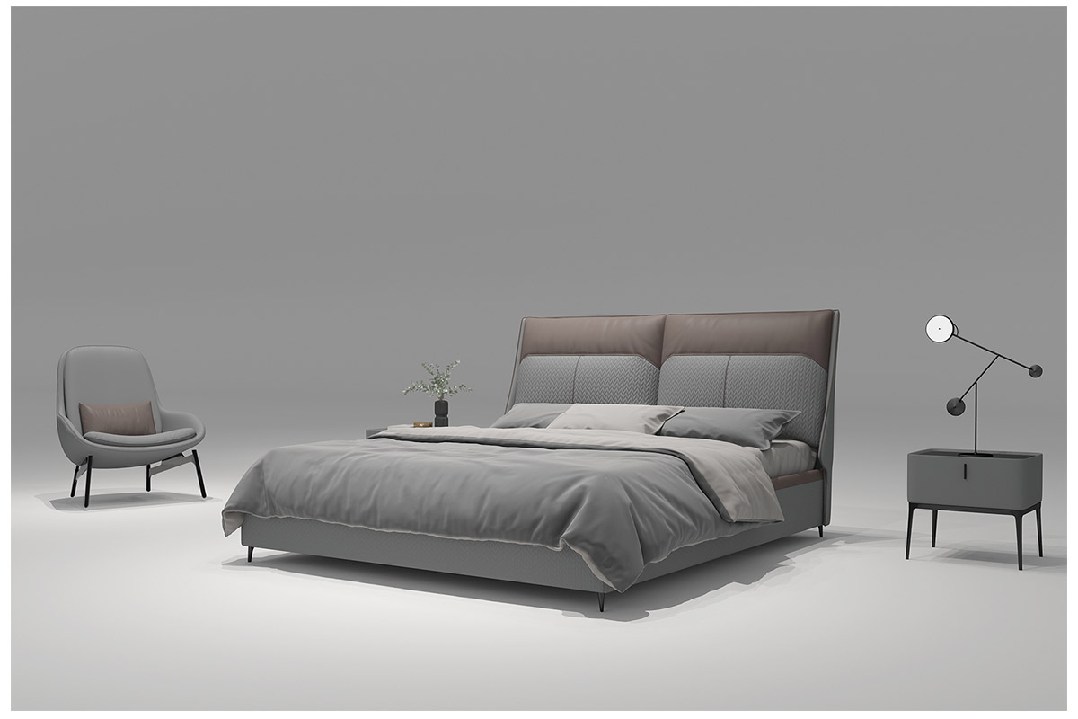 Fontana Bed HM424-2022 modern light luxure solid wood multilayer board bedroom furniture
