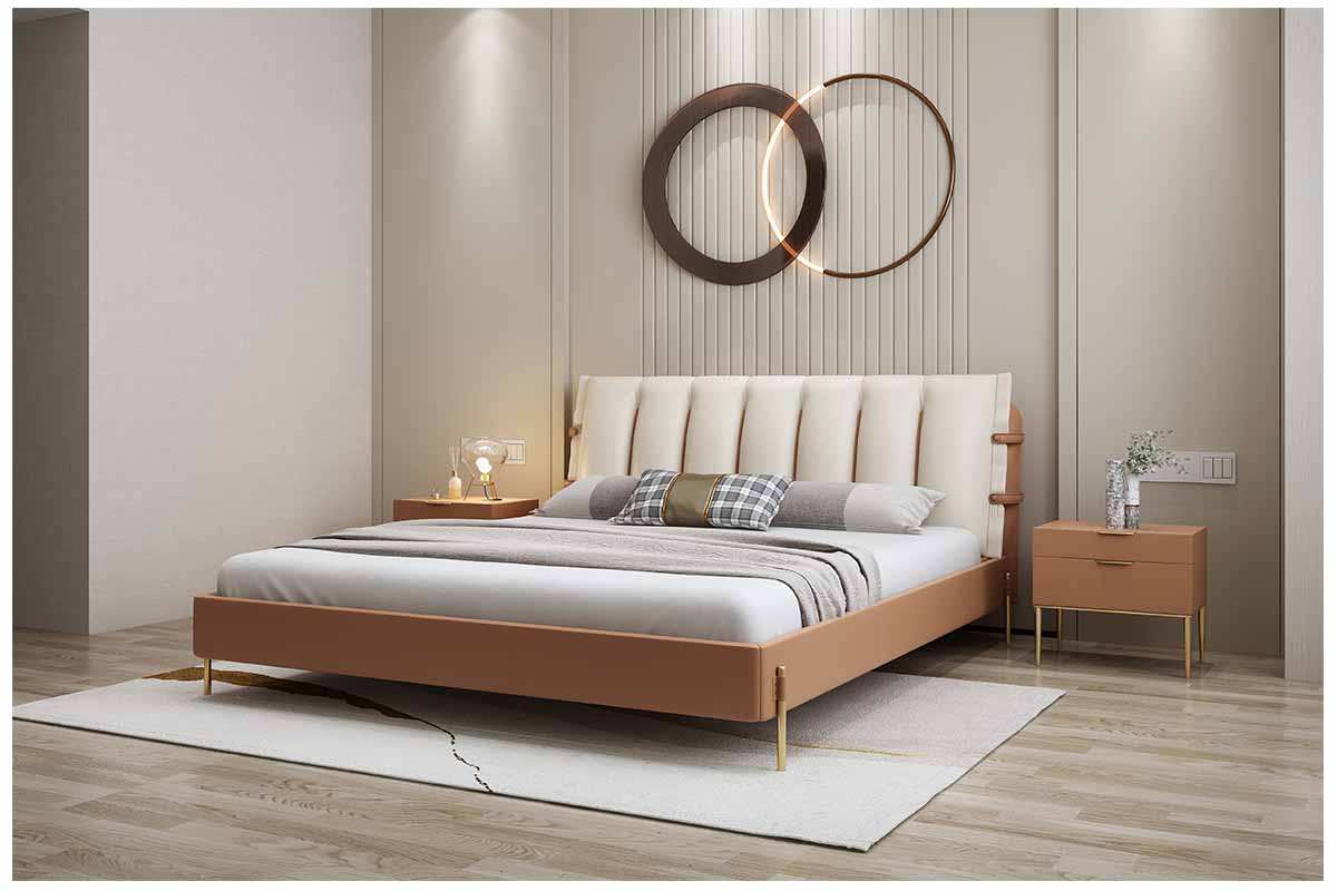 Fontana Bed HM424-2010Italian style simple bedroom furniture modern light luxury hotel villa upholstered  bed