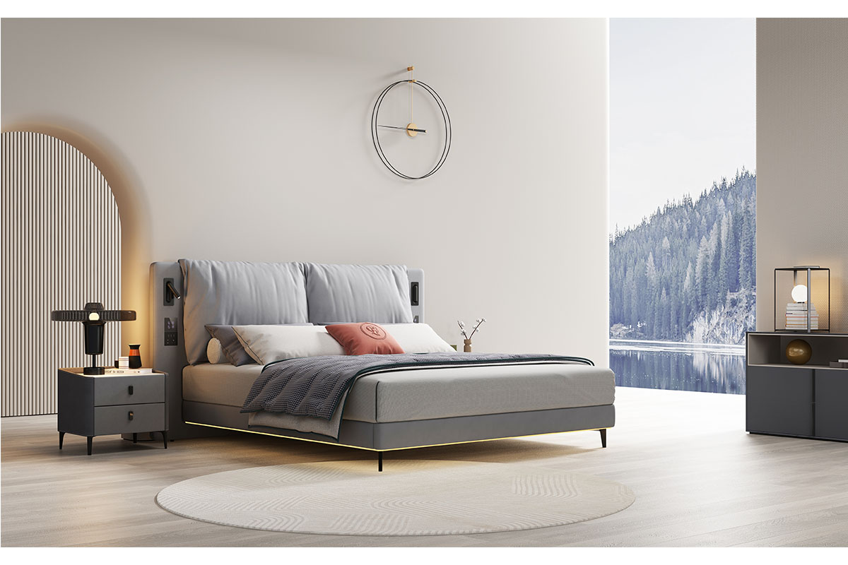 Fontana Bed HM0424-2210 Cloth art modern simple wash free technology cloth soft bag double main bed