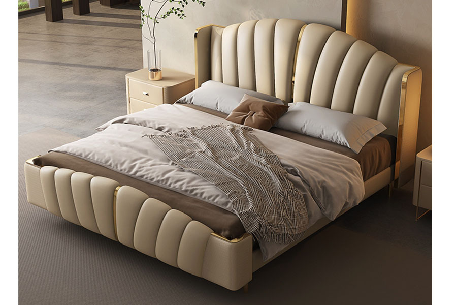 Fontana Bed HM0424-2281 modern solid wood multilayer board upholstered bed Simple and fashionable furniture