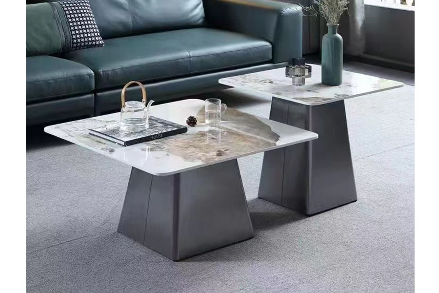 Brushed gray steel  Luxury stone Coffee table Teemliving