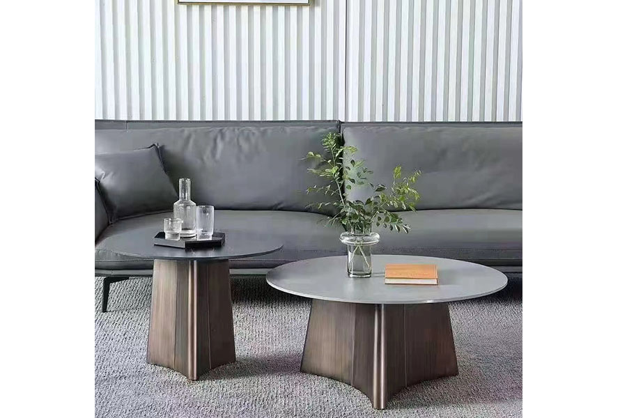 Italian light luxury sintered stone coffee table with round sides and several combination tables