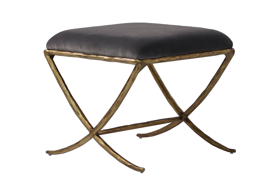 X-Base Bench Metal Hand forged Design Fabric Stool for Living Room and Hotel