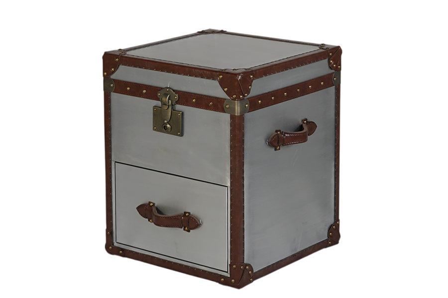 Vintage Aviator Rectangle Aluminium Storage 2 Drawer Chest Cabinet