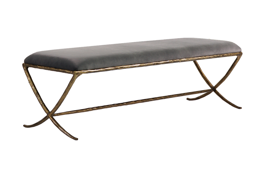 Bedroom Long Bench Fabric Hand Made Living Room X-base Hand Forged Thaddeus Track Ottoman