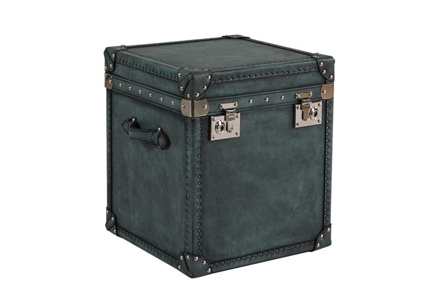 Custom decoration factory blue leather storage box cabinet trunk