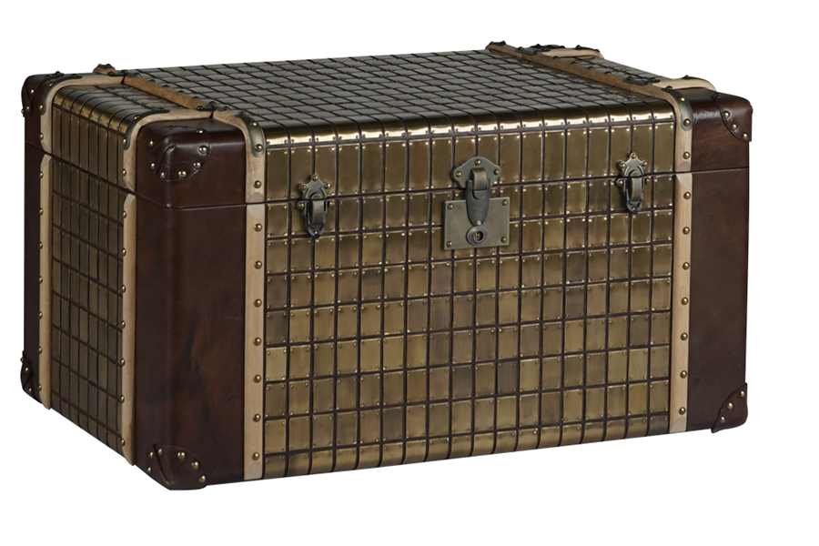 Different size decorative vintage aluminum leather storage trunk box with lock