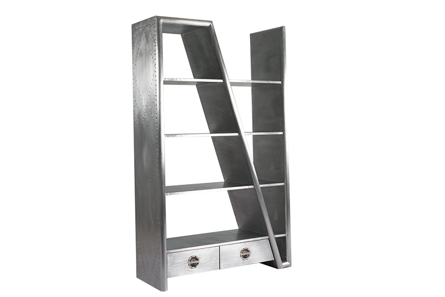 vintage Industrial metal antique bookcases for sale brushed Aluminium chrome bookshelf home decor new aviator style bookshelf