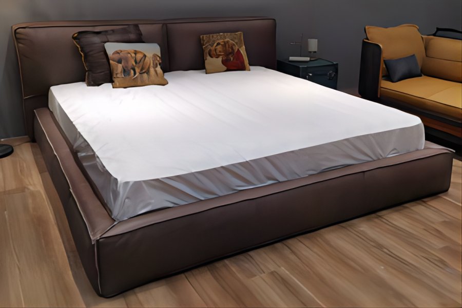 Modern Make Of Napapi Wood Upholstered Leather Soft Beds With Down Backrest Bedroom