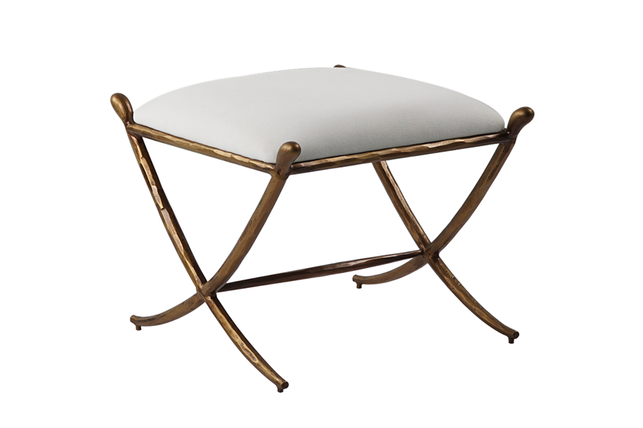 modern living-room ottoman bench Boucle fabric square shape stool club chair bedroom set forged art metal hammered