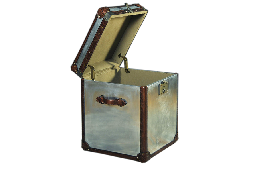 aluminum covering brown real leather corner protector side table trunk
