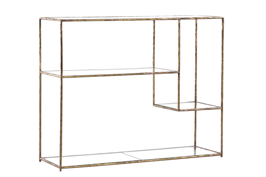 ModernThree layers glass top gold stainless steel Living Room Furniture side table And Glass Aurora Console Table With Shelves