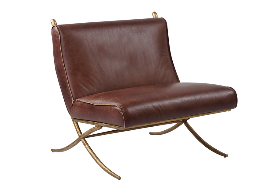 Forged brass X-base leather slipper chair metal frame modern furniture