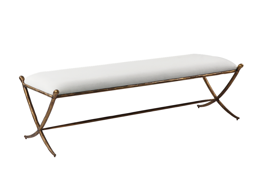 Metallic Cream Linen Gold Leg Ottoman Bench for Lounge Bedroom Living room